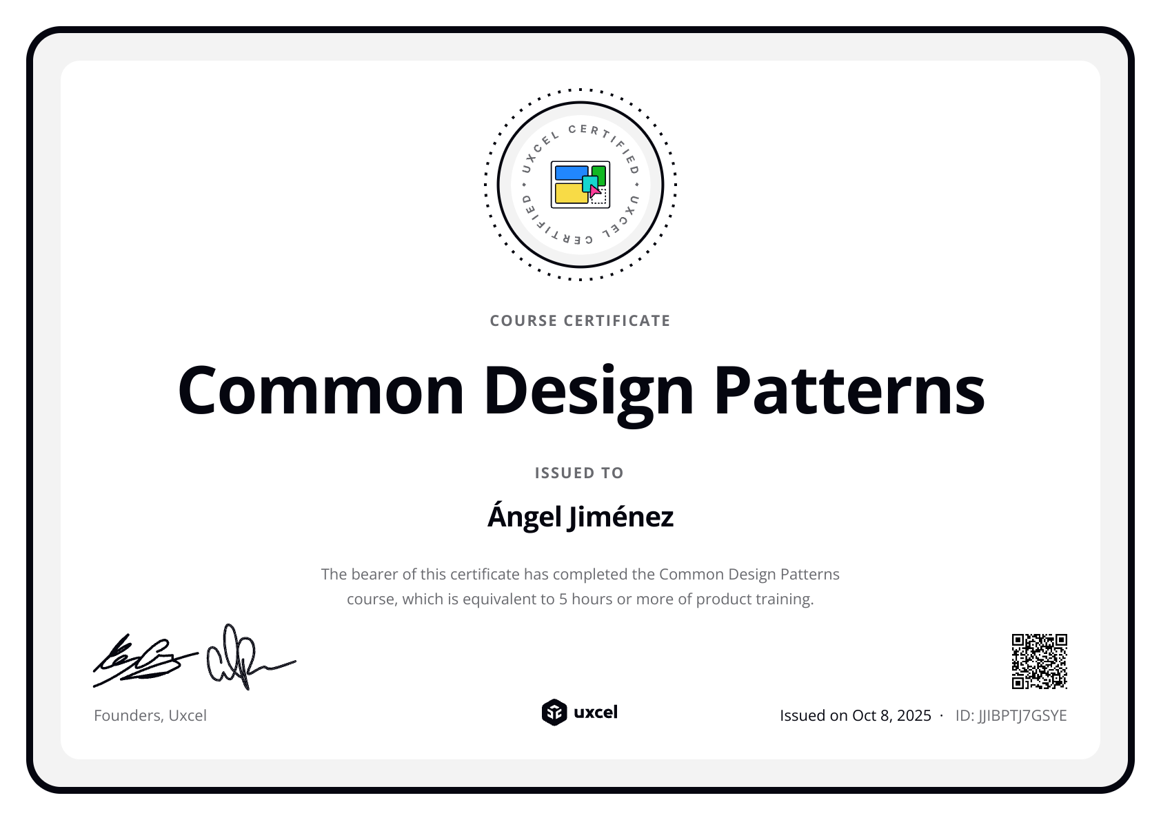 Ángel Jiménez's certificate